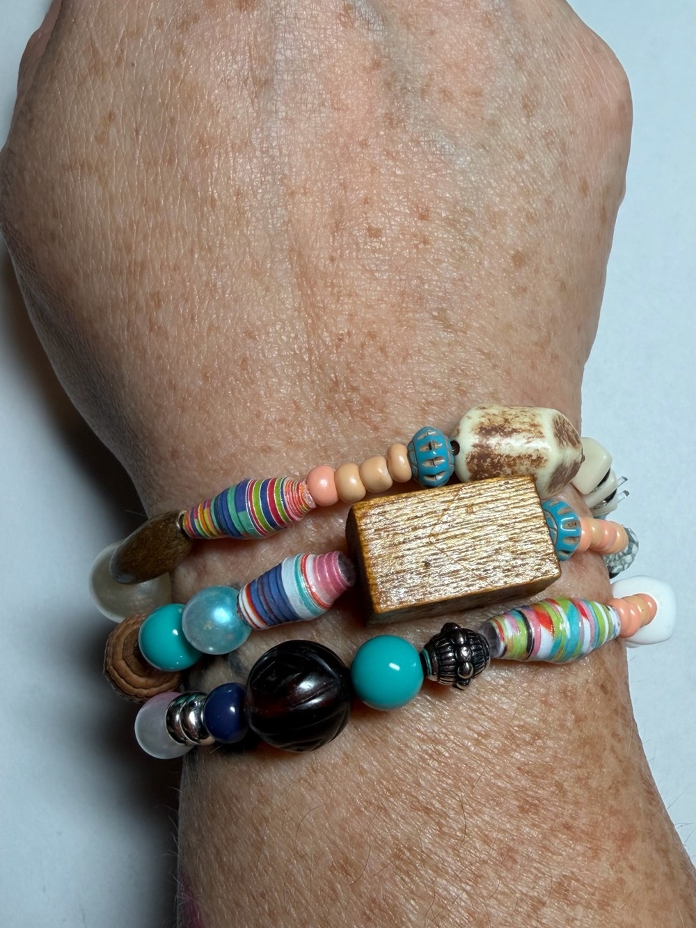 Boho Multicolor Beaded Wrap Bracelet with Turquoise Accents